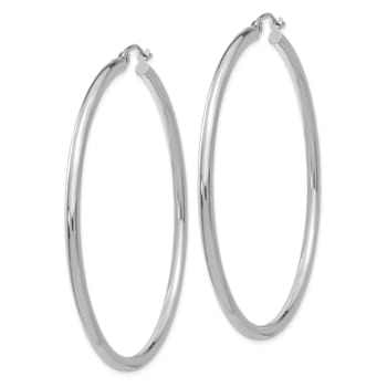 Rhodium Over 14k White Gold Polished 2 3/16" Tube Hoop Earrings