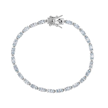 Aquamarine Tennis Bracelet In Sterling Silver 4.62ctw