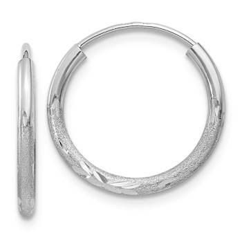 Rhodium Over 14k White Gold Diamond-Cut and Satin 9/16" Endless
Hoop Earrings