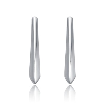 Irregular Box-Shaped Hoop Earrings In Rhodium Over Brass