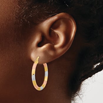 14k Yellow Gold and Rhodium Over 14k Yellow Gold Diamond-cut 1
3/16" Hoop Earrings