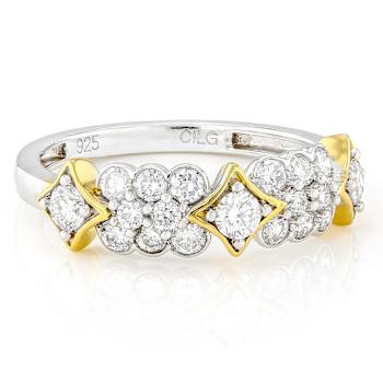 Lab-Grown Diamond Two-Tone Band Ring In 14K Gold Over Sterling Silver 0.75ctw