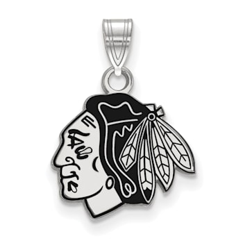 Rhodium Over Sterling Silver NHL LogoArt Chicago Blackhawks Enamel Pendant
