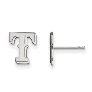 Rhodium Over Sterling Silver MLB LogoArt Texas Rangers Ex-Small Post Earrings