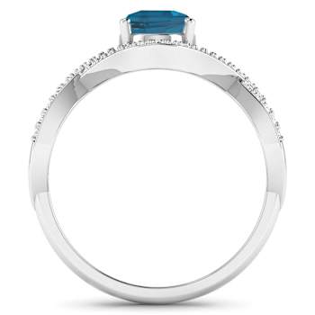 1.34ctw London Blue Topaz and Diamond 14K White Gold Halo Ring