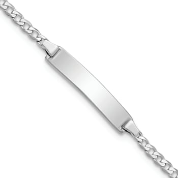 Rhodium Over 14k White Gold Flat Curb Link ID Bracelet