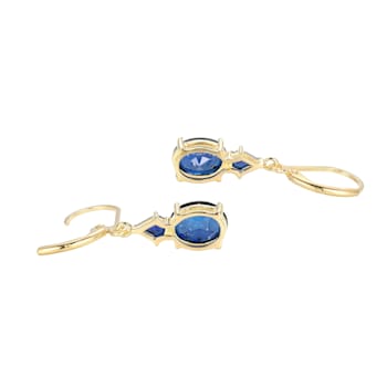 Lab Created Blue Sapphire 18k Yellow Gold Over Sterling Silver September
Birthstone Earrings 4.01ctw
