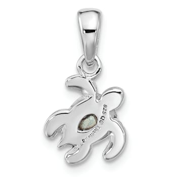 Rhodium Over Sterling Silver Antiqued Crystal Sep Birthstone Turtle Pendant