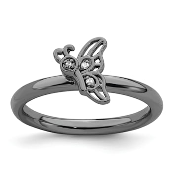 Black Rhodium Over Sterling Silver Stackable Expressions Butterfly with
Diamond Ring 0.015ctw