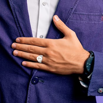 White Cubic Zirconia Stainless Steel Polished with Sterling Silver Cross
Men's Signet Ring