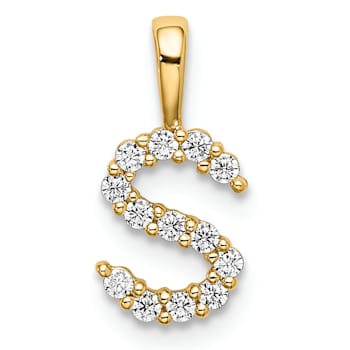14K Yellow Gold Lab Grown Diamond Letter S Initial Pendant