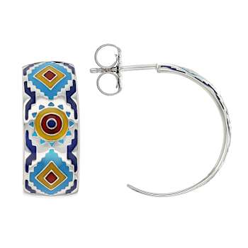 Multi-Color Enamel Sterling Silver Aztec Design Earrings