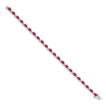Rhodium Over 14k White Gold Diamond and Ruby Bracelet