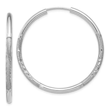 Rhodium Over 14k White Gold 1 3/16" Satin Diamond-cut Endless Hoop Earrings