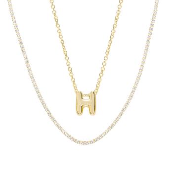 CZ Initial H Tennis Necklace And Pendant Set In 14K Gold Over Brass 4.05ctw