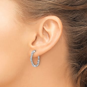 Rhodium Over 14K White Gold Lab Grown Diamond SI1/SI2, In and Out Hoop Earrings