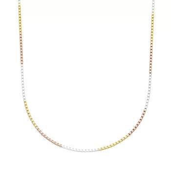 Tri-Tone Sterling Silver Box Chain Necklace-18"