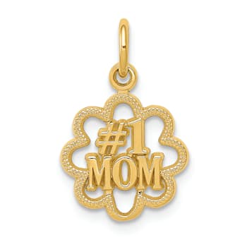14k Yellow Gold Textured Number 1 Mom Pendant