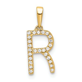 14k Yellow Gold Diamond Letter R Initial Pendant