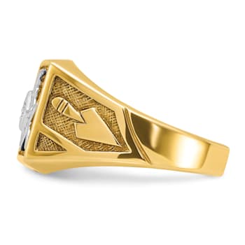 10K Two-tone Yellow and White Gold Textured Diamond Blue Lodge Masonic Ring