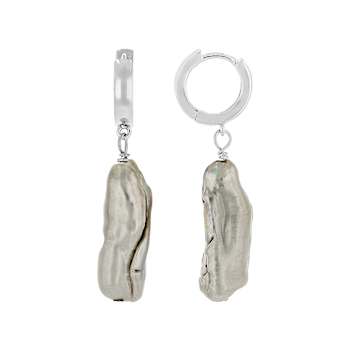 Gray Cultured Freshwater Pearl Dangle Earrings In Sterling Silver