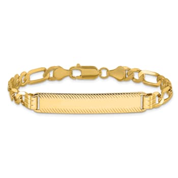 14k Yellow Gold Diamond-Cut Figaro Link ID Bracelet