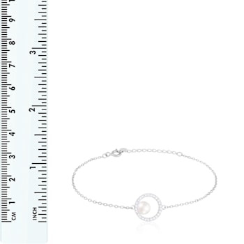 6-6.5mm White Cultured Freshwater Pearl Silver  Bracelet