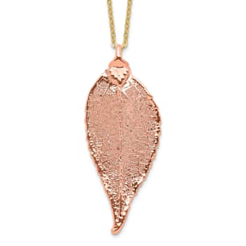 Copper Dipped Evergreen Leaf 20 Inch Gold-tone Necklace