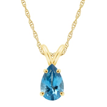 8x5mm Pear Shape Blue Topaz 14k Yellow Gold Pendant With Chain
