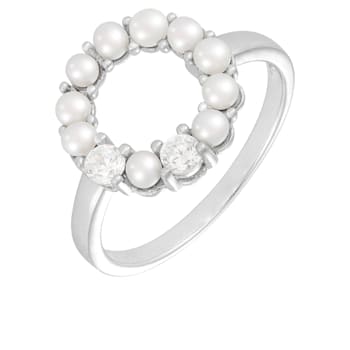White Cultured Freshwater Pearl Rhodium Over Silver Ring