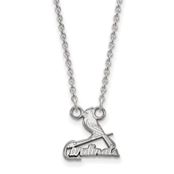 Rhodium Over Sterling Silver MLB LogoArt St. Louis Cardinals Pendant Necklace