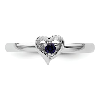 Sterling Silver Stackable Expressions Lab Created Sapphire Heart Ring 0.08ctw
