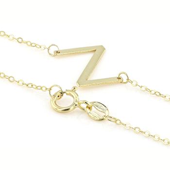 Sideways Initial Z Necklace In Solid 14K Yellow Gold 18 Inch