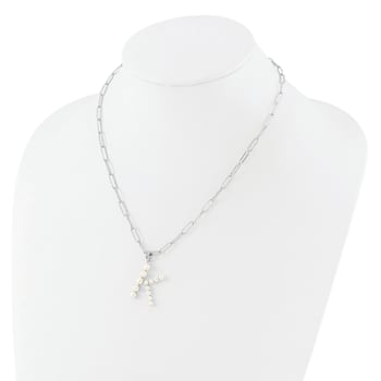 Rhodium Over Sterling Silver 3-5.5mm Freshwater Cultured Pearl LETTER K
18-inch Necklace