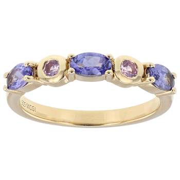 Blue Tanzanite And Lab Pink Sapphire Ring In 18K Gold Over Sterling
Silver 0.71ctw