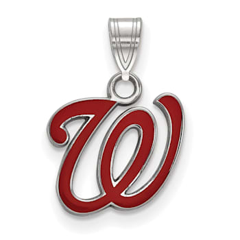 Rhodium Over Sterling Silver MLB Washington Nationals LogoArt Enameled Pendant