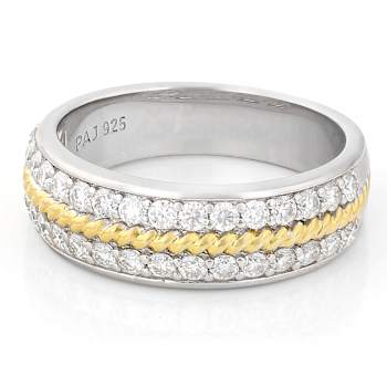 Round Moissanite Two-Tone Band Ring In 14K Gold