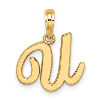 14k Yellow Gold Script Letter U Initial Pendant