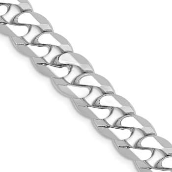 Rhodium Over 14k White Gold 8mm Solid Flat Beveled Curb 20 Inch Chain