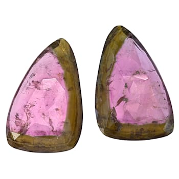 Watermelon Tourmaline Free Form Slice Matched Pair 30.00ctw
