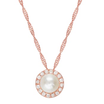 6-6.5mm Round White Freshwater Pearl with 0.11ctw Diamond Accents 10K
Rose Gold Pendant with Chain