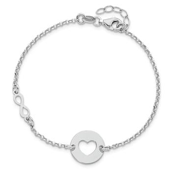 Sterling Silver Rhodium-plated Heart and Infinity with 0.5 Inch
Extension Bracelet