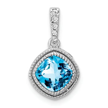 Rhodium Over 10k White Gold Beaded 0.73 cttw Swiss Blue Topaz and 0.21
cttw diamond Pendant