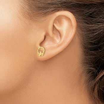 14K Yellow Gold Textured Claddagh Stud Earrings