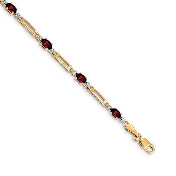10k Yellow Gold and Rhodium Over 10k Yellow Gold Diamond and Garnet Bracelet