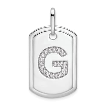 Rhodium Over 14k White Gold Diamond Initial G Dog Tag Charm