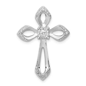 Rhodium Over 14k White Gold Diamond Cross Chain Slide