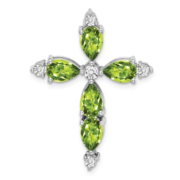 Rhodium Over 14k White Gold Peridot and Diamond Cross Chain Slide Pendant