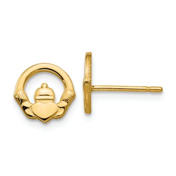 14k Yellow Gold Textured Claddagh 9.5mm Stud Earrings