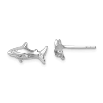 Rhodium Over Sterling Silver Polished Shark Post Earrings